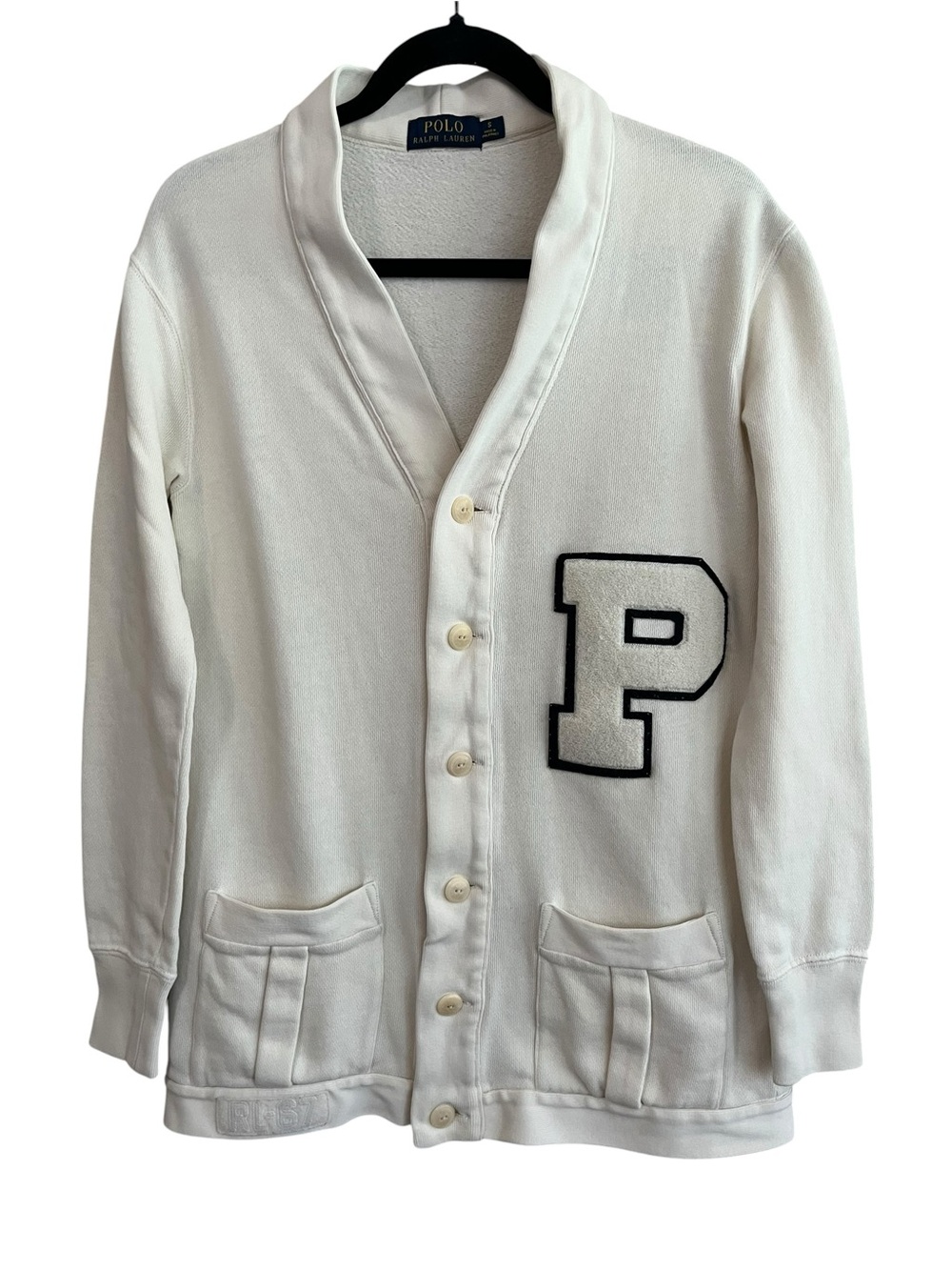 Polo Ralph Lauren Fleece Varsity Letterman Shawl Cardigan Sweater Size Small